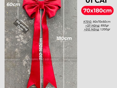 Nơ đỏ vải nhung xịn 4 cánh đuôi siêu dài cỡ lớn [Đứng form] PK-NO-13